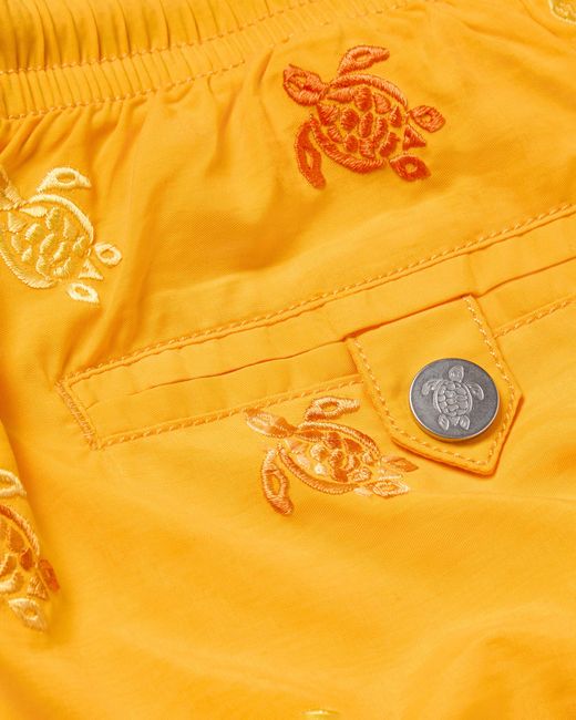 Vilebrequin Yellow Embroidered Swim Trunks Micro Tortues Diagonales - Limited Edition - Swimwear - Mistral - Orange - Size S for men