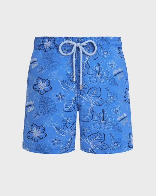Vilebrequin Embroidered Swim Trunks Island Flowers - Limited Edition - Swimwear - Mistral - Blue - Size S for men