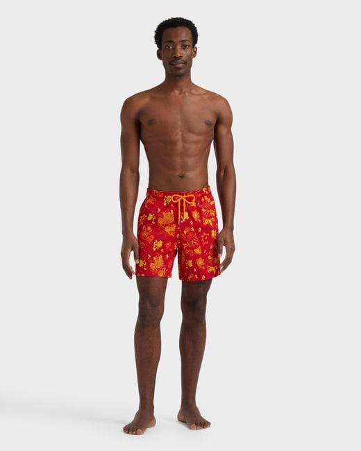 Vilebrequin Swim Shorts Embroidered Flowers - Limited Edition - Mdb - Mistral - Red - Size S for men