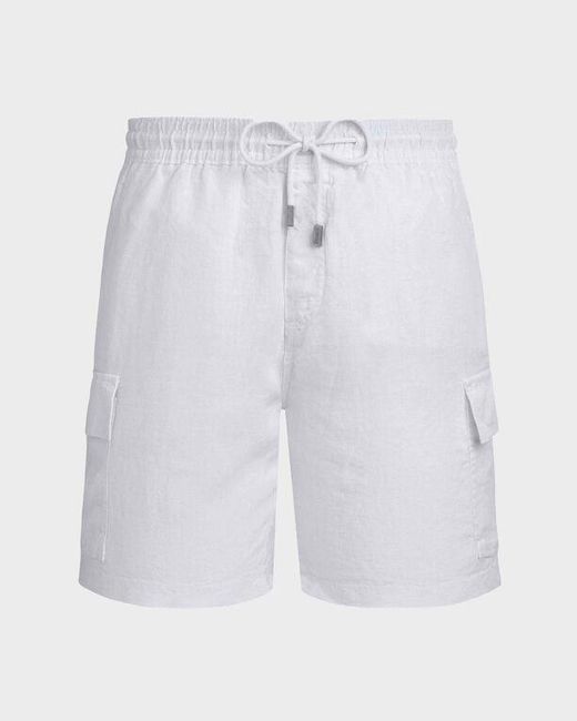 Vilebrequin Blue Linen Bermuda Shorts Cargo Pockets for men