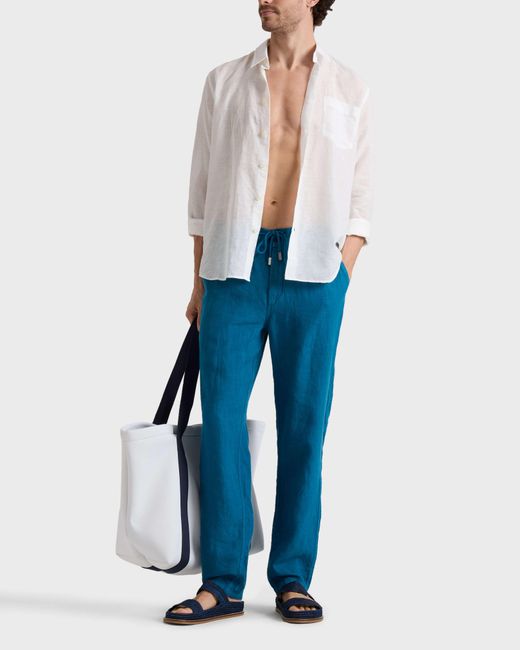 Vilebrequin Green Linen Pants Regular Fit Solid for men