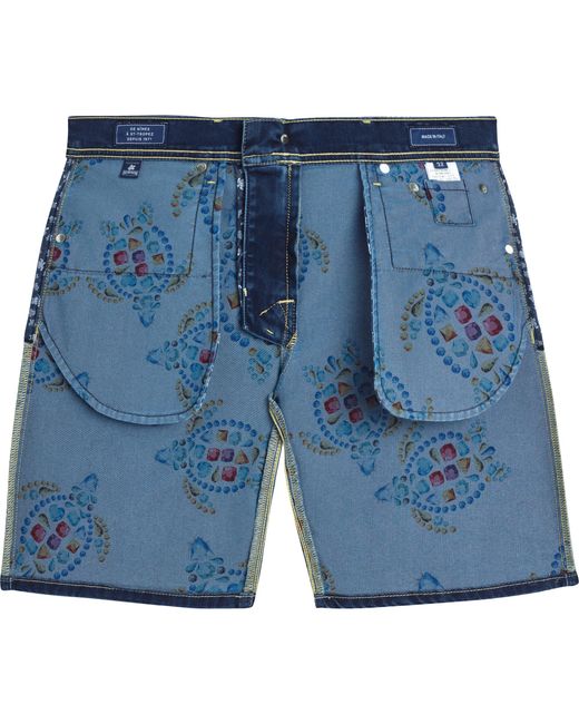 Vilebrequin Blue 5-pockets Denim Bermuda Shorts Vendôme Turtles for men