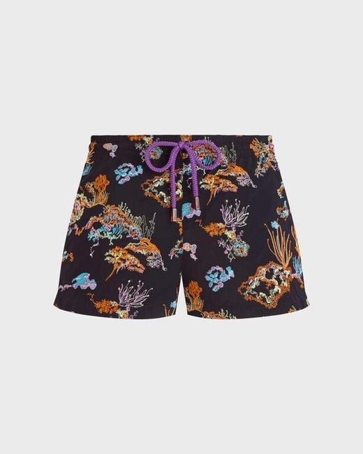 Vilebrequin Blue Embroidered Stretch Swim Shorts Coral Reef