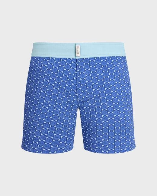 Vilebrequin Blue Stretch Short Flat Belt Swim Shorts Graphic Urchin for men