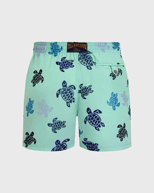Vilebrequin Blue Embroidered Swim Trunks Ronde Des Tortues - Limited Edition - Swimwear - Mistral - Green - Size L for men
