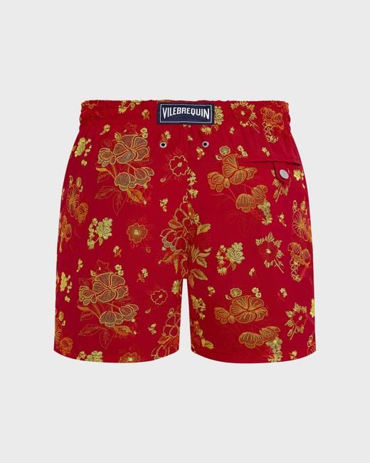 Vilebrequin Swim Shorts Embroidered Flowers - Limited Edition - Mdb - Mistral - Red - Size S for men