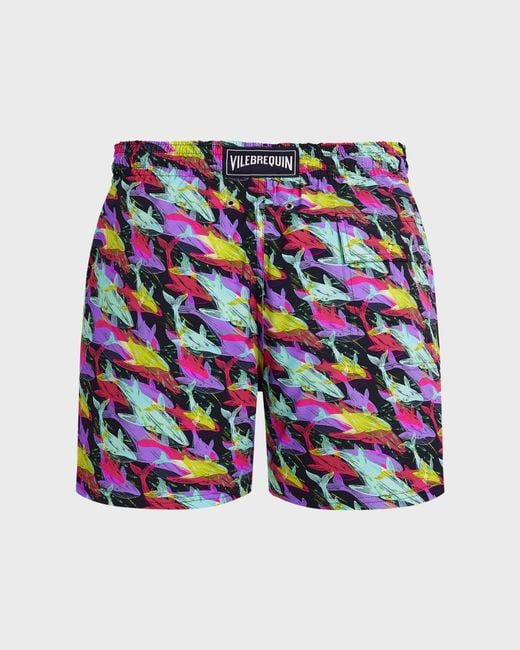 Vilebrequin Blue Stretch Short Swim Shorts Whales Offset for men