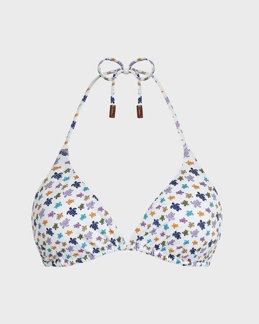 Vilebrequin Blue Triangle Bikini Top Micro Ronde Des Tortues - Swimwear - Fleur - White - Size M