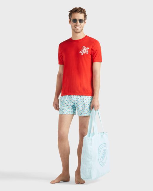 Vilebrequin Blue Stretch Short Swim Trunks Micro Ronde Des Tortues Rainbow for men