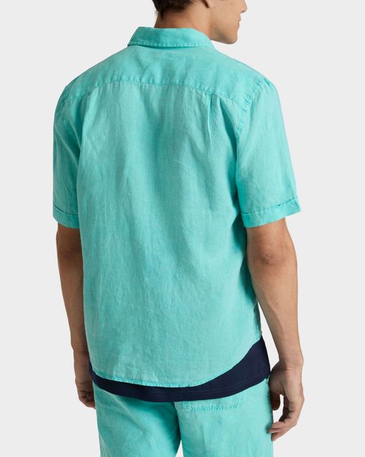 Vilebrequin Blue Mineral Dye Linen Bowling Shirt for men