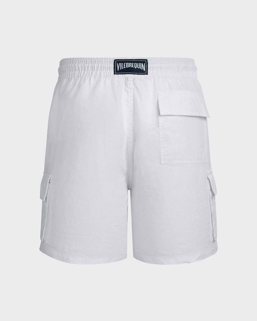 Vilebrequin Blue Linen Bermuda Shorts Cargo Pockets for men
