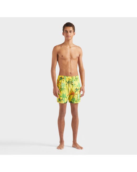 Vilebrequin Yellow Ultra-light And Packable Swim Shorts Palms Offset for men