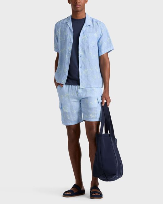 Vilebrequin Blue Linen Bermuda Shorts Bubbles Turtles 3D for men