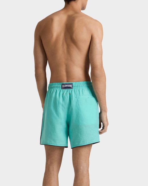 Vilebrequin Blue Linen Swim Trunks Solid - Swimwear - Mallorca - Green - Size M for men