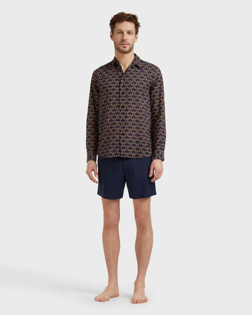 Vilebrequin Gray Cotton Voile Shirt Turtles Chain - Shirt - Caracal - Blue - Size Xl