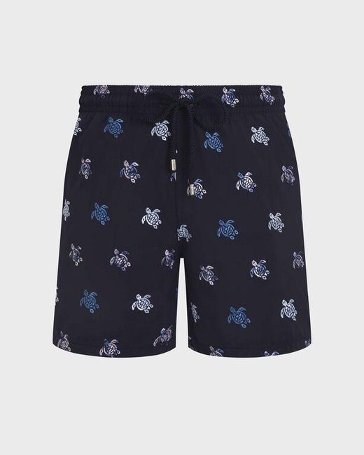Vilebrequin Blue Embroidered Swim Shorts Micro Tortues Diagonales for men
