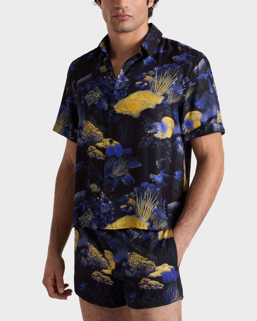 Vilebrequin Blue Silk Bowling Shirt Coral Reef - Shirt - Courbis - Black - Size M for men