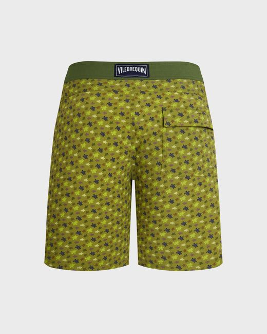 Vilebrequin Green Long Stretch Flat Belt Swim Shorts Micro Ronde Des Tortues for men