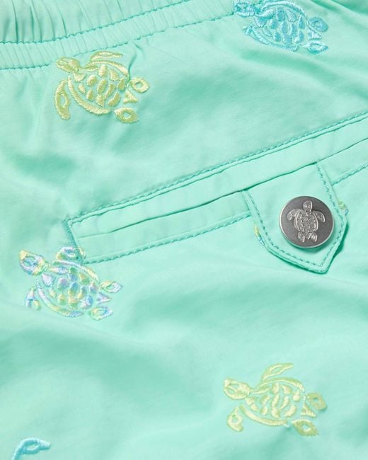 Vilebrequin Green Embroidered Swim Shorts Micro Tortues Diagonales for men
