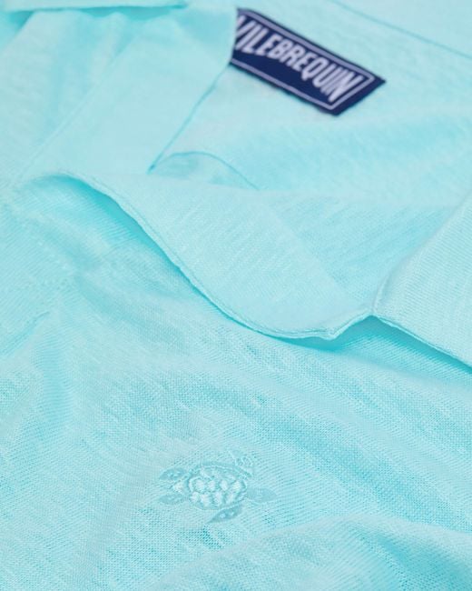 Vilebrequin Blue Linen Jersey Polo Solid for men
