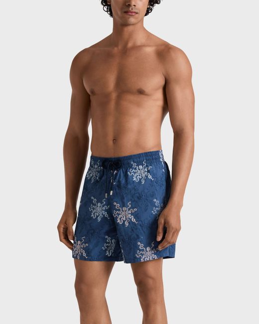 Vilebrequin Embroidered Swim Trunks Octopus In Stripes - Limited Edition - Swimwear - Mistral - Blue - Size Xl for men