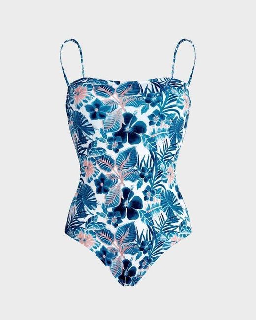 Vilebrequin Blue Bustier One-Piece Swimsuit Island Flowers