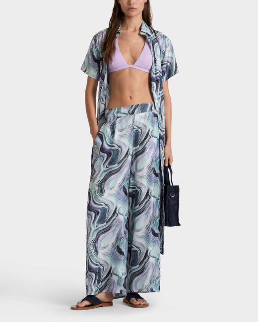 Vilebrequin Blue Wide-Leg Silk Pants Marble