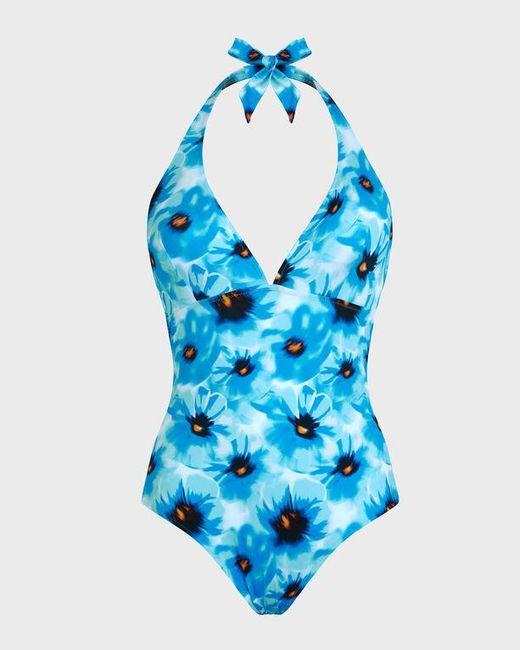 Vilebrequin Halter One-piece Swimsuit Poppies - Swimwear - Famous - Blue - Size S