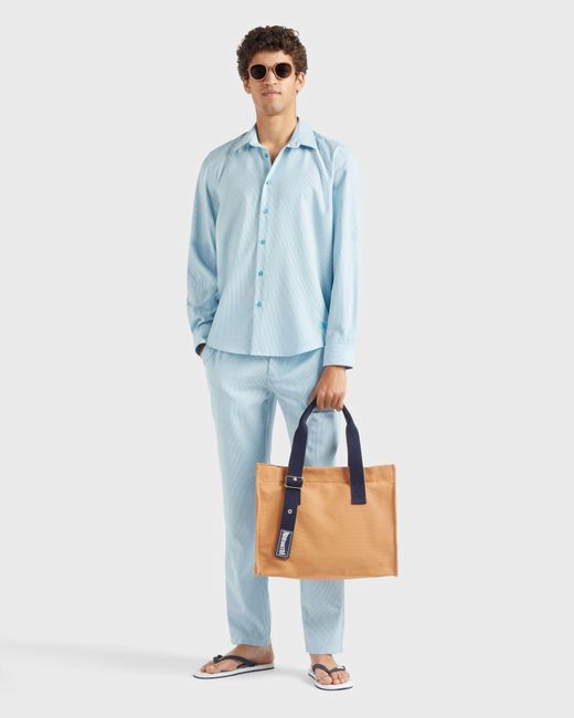 Vilebrequin Blue Wool Regular Pants Micro Rayures Tailoring for men