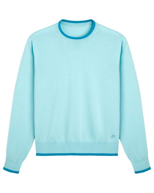 Men merino wool cashmere silk crewneck sweater - pullover - pierre di Vilebrequin in Blue da Uomo