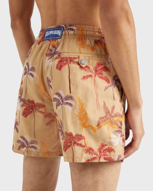 Vilebrequin Orange Swim Shorts Embroidered Palm Offset for men
