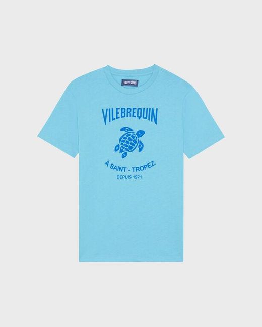 Vilebrequin Blue Cotton T-Shirt Contrasted Placed Gomy Logo for men