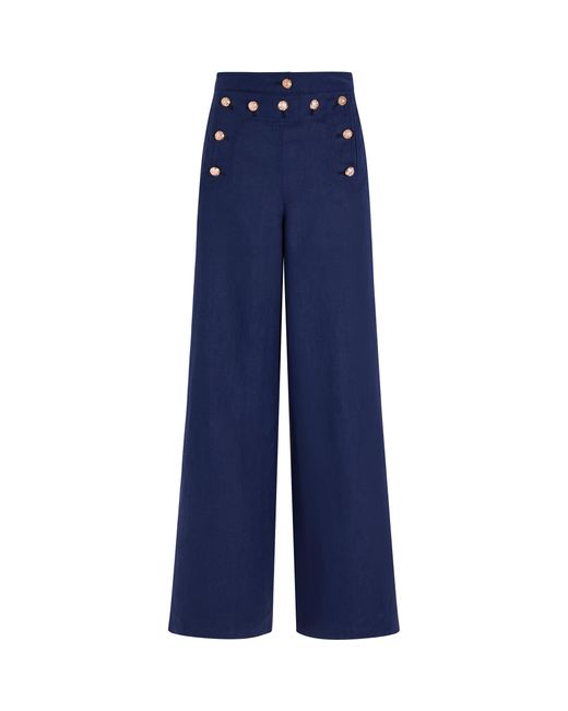 Vilebrequin Blue Linen Pants Solid- X Ines De La Fressange