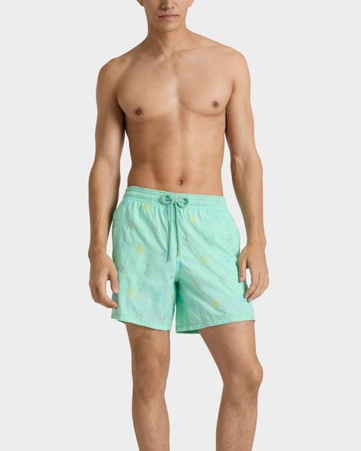 Vilebrequin Green Embroidered Swim Shorts Micro Tortues Diagonales for men