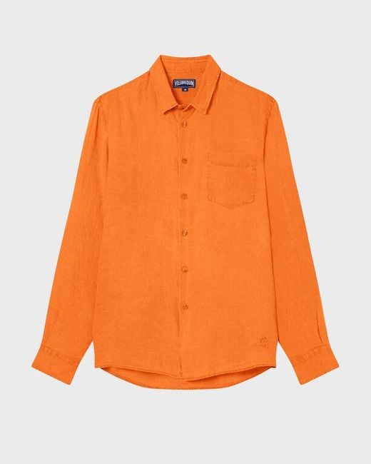 Vilebrequin Orange Linen Shirt Solid for men