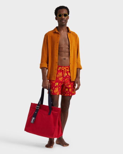 Vilebrequin Swim Shorts Embroidered Flowers - Limited Edition - Mdb - Mistral - Red - Size S for men