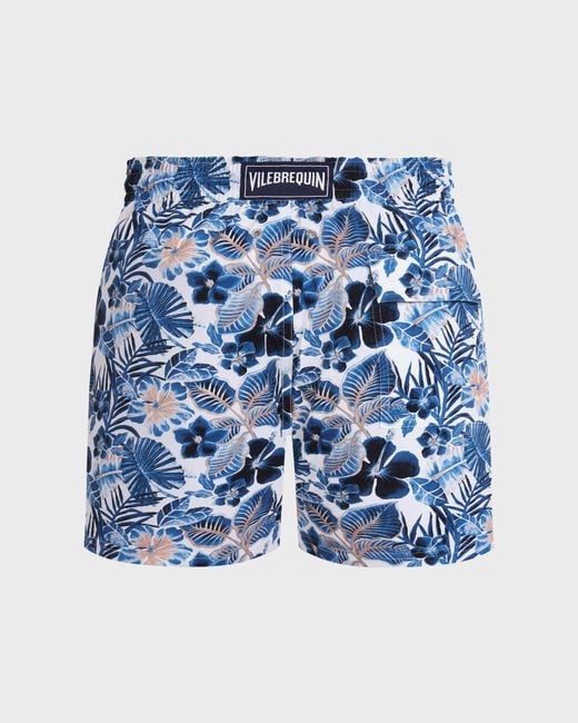 Vilebrequin Blue Stretch Short Swim Shorts Island Flowers for men