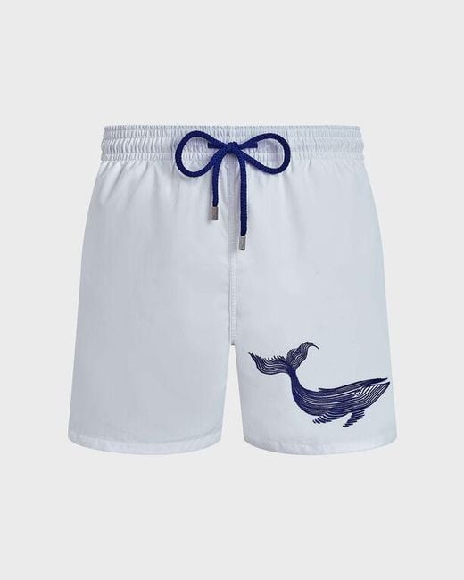 Vilebrequin Blue Swim Trunks Embroidered Whale - Swimwear - Motu - White - Size Xxxl for men