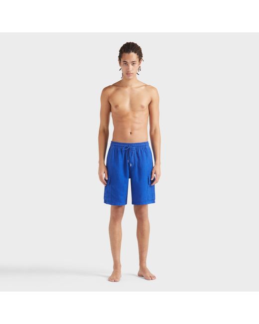 Vilebrequin Einfarbige Leinen-bermudashorts Mit Cargotaschen Für Herren in Blue für Herren