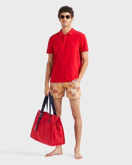 Vilebrequin Orange Swim Shorts Embroidered Palm Offset for men