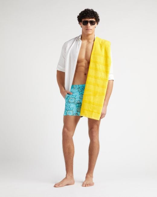 Vilebrequin Blue Swim Shorts Embroidered Hibiscus for men