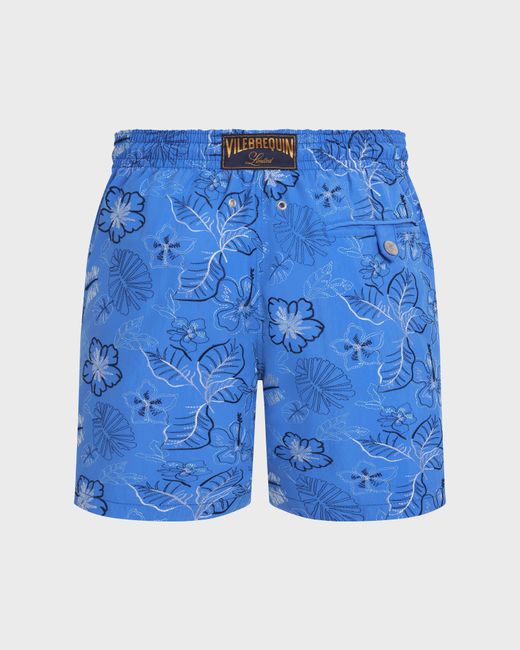 Vilebrequin Embroidered Swim Trunks Island Flowers - Limited Edition - Swimwear - Mistral - Blue - Size S for men