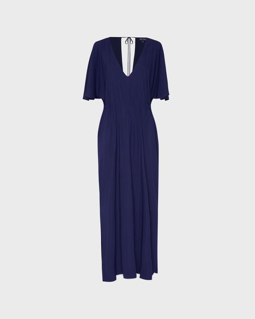 Vilebrequin Women's Long Silk Satin Dress Solid - Rob - Roxanne - Blue - Size S/m