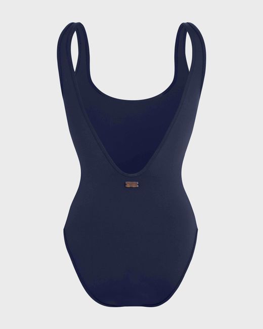 Vilebrequin Blue One-Piece Swimsuit Embroidered Flowers
