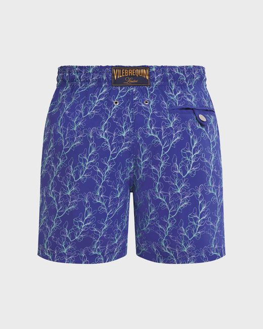 Vilebrequin Blue Embroidered Swim Shorts X-Ray Seaweed for men