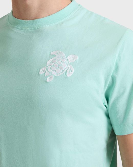 Vilebrequin Blue Organic Cotton T-Shirt Big Turtle Embroidery for men