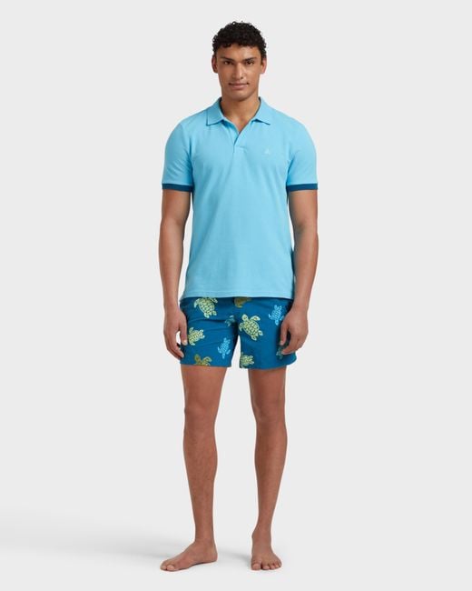 Vilebrequin Blue Organic Cotton Pique Polo Shirt Solid for men