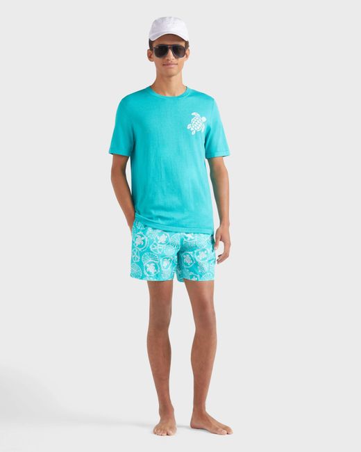 Vilebrequin Blue Cotton T-Shirt Jacquard Turtle for men