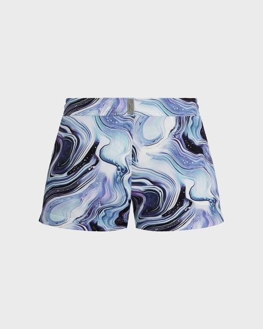 Vilebrequin Blue Flat Belt Stretch Swim Trunks Marble - Shorty - Ferise - White - Size Xs