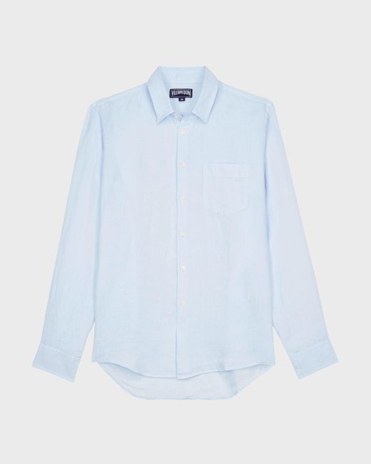 Vilebrequin Blue Linen Shirt Solid for men